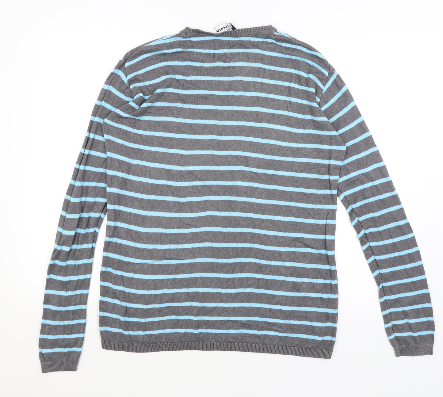 Lacoste Mens Grey Striped  Pullover Jumper Size L