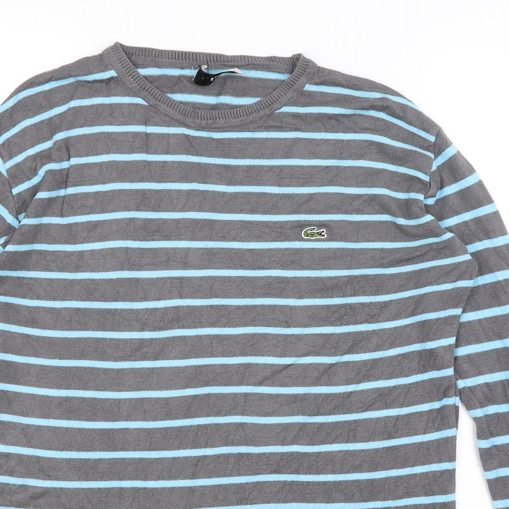 Lacoste Mens Grey Striped  Pullover Jumper Size L