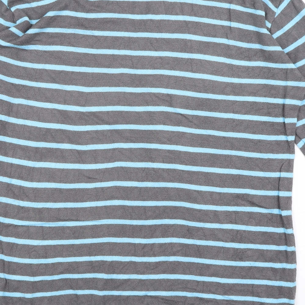 Lacoste Mens Grey Striped  Pullover Jumper Size L
