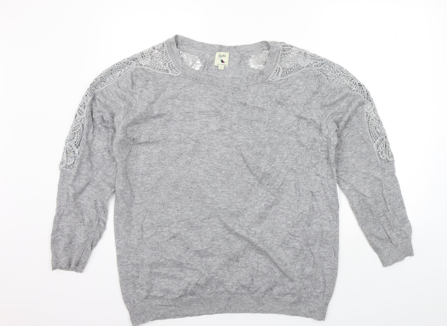 YUMMI Womens Grey   Pullover Jumper Size L  - DETAILS ON ARM