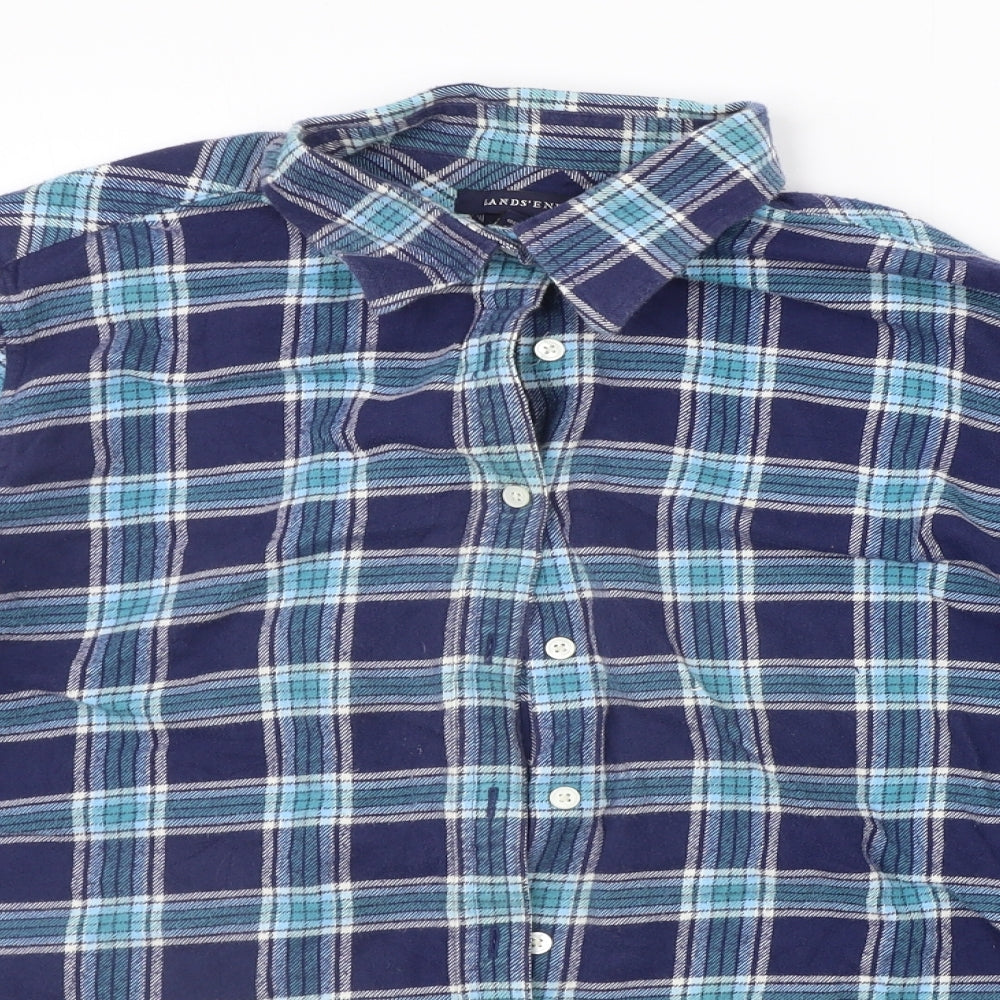 Lands' End Mens Blue Check   Button-Up Size L