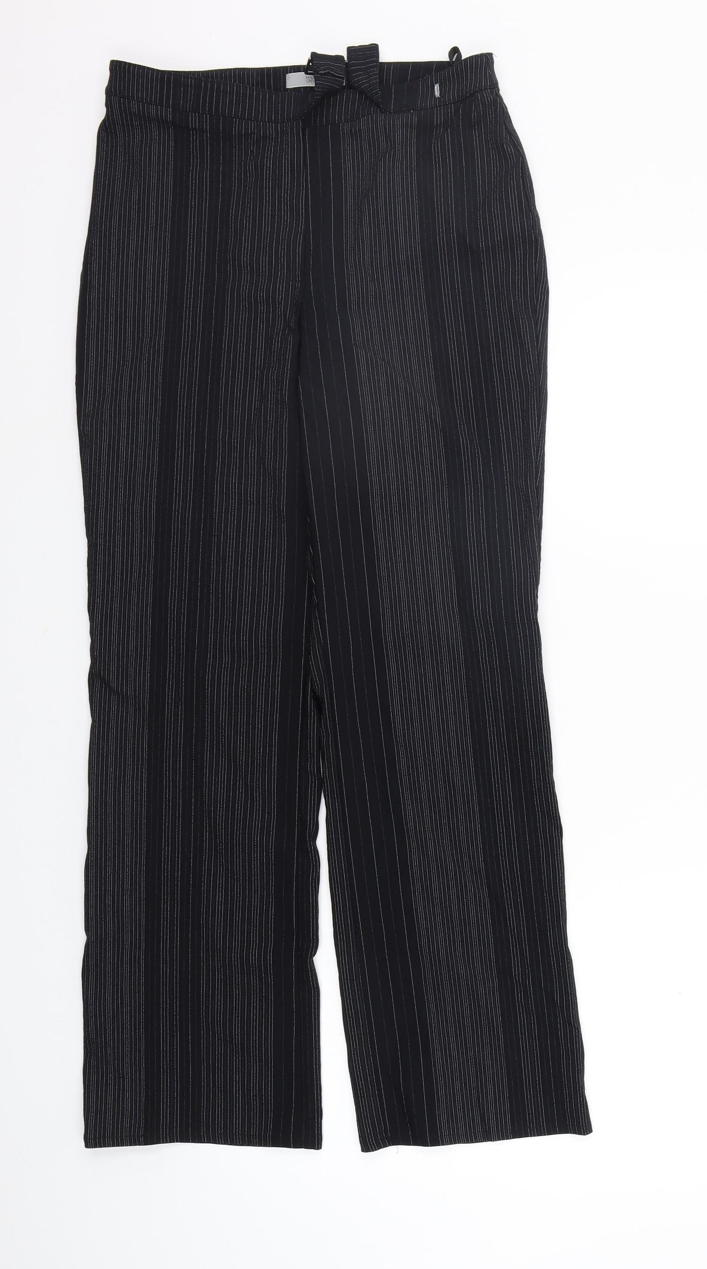 Marks and Spencer Womens Black Striped  Trousers  Size 8 L28 in