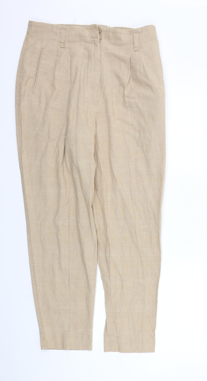 St michael Womens Beige Check Trousers Size 16 L26 in