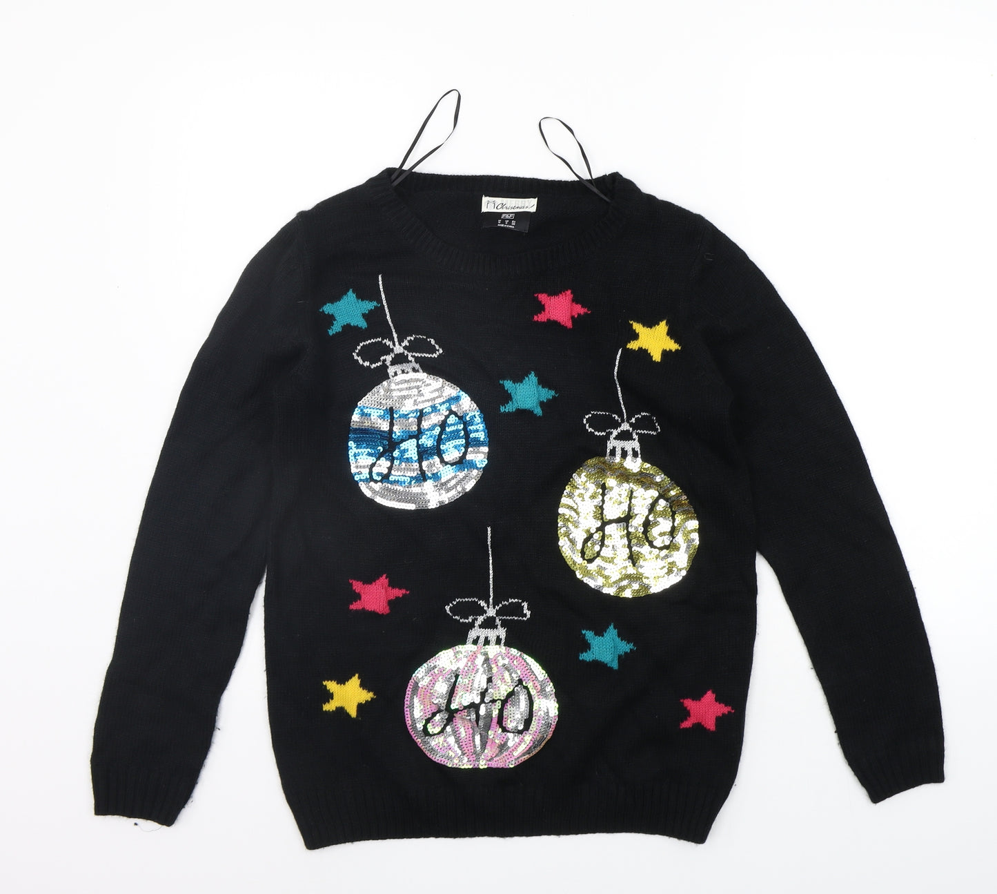 F&F Womens Black Geometric  Pullover Jumper Size 10  - SEQUIN
