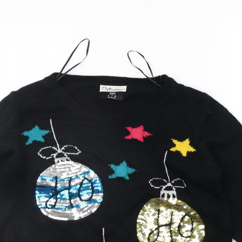 F&F Womens Black Geometric  Pullover Jumper Size 10  - SEQUIN