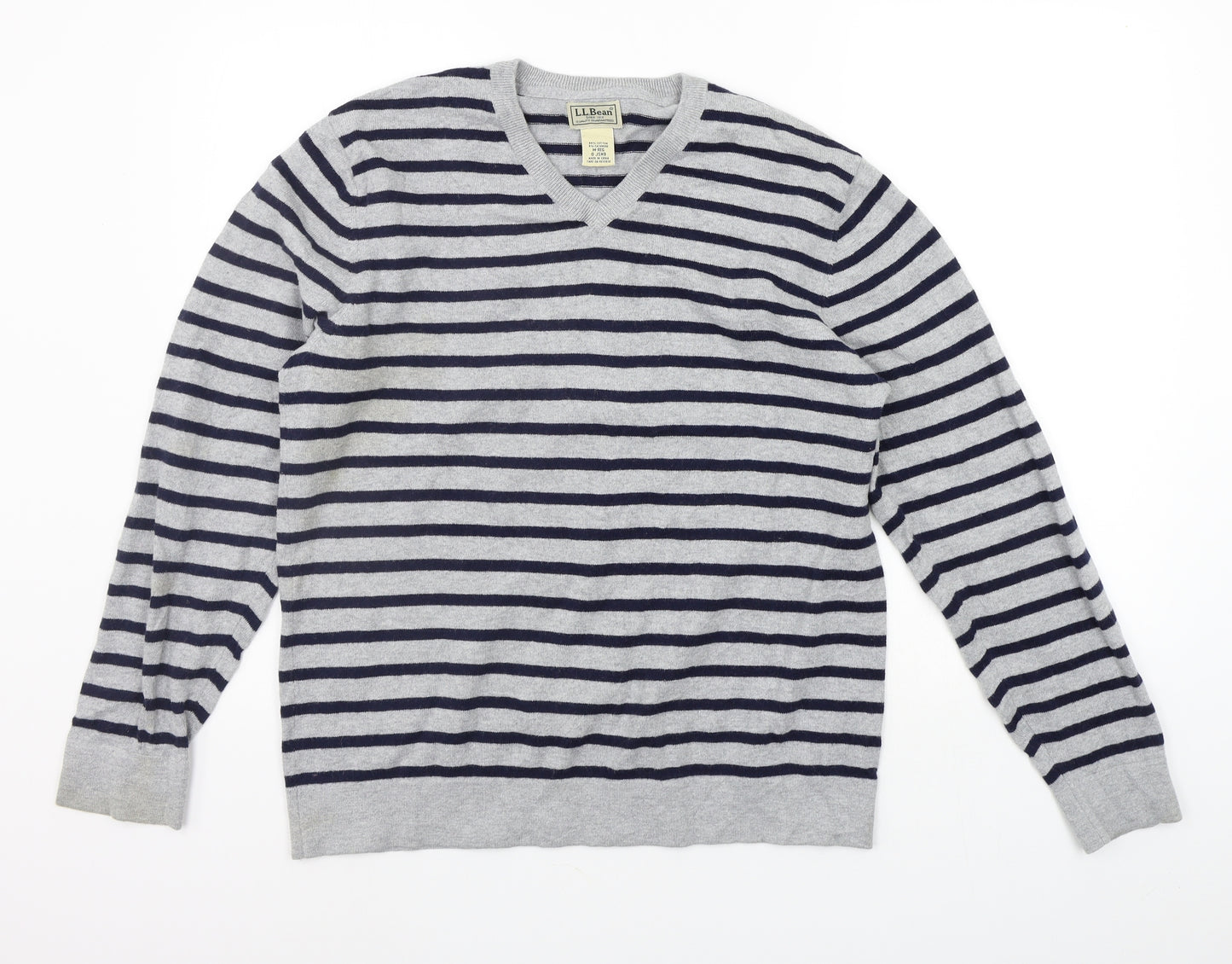 L.L. Bean Mens Grey Striped  Pullover Jumper Size M