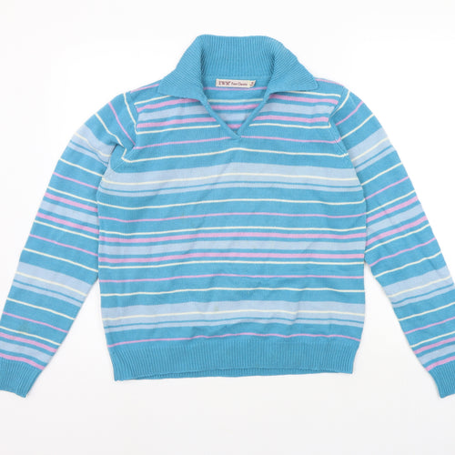 EWM Womens Blue Striped  Pullover Jumper Size M