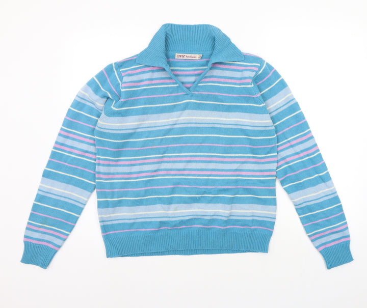 EWM Womens Blue Striped Pullover Jumper Size M