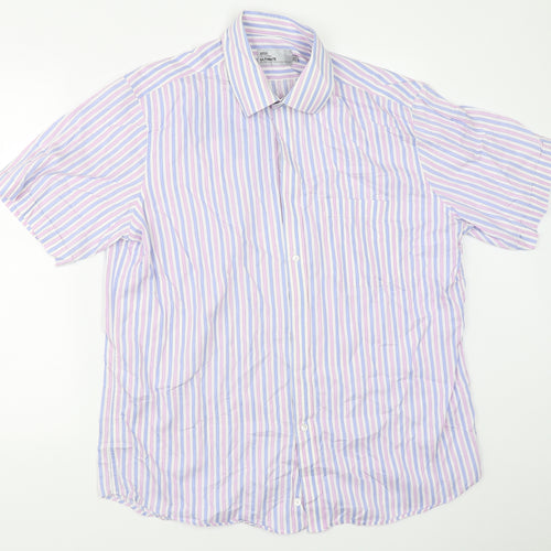 Marks and Spencer Mens White Striped   Button-Up Size 16.5