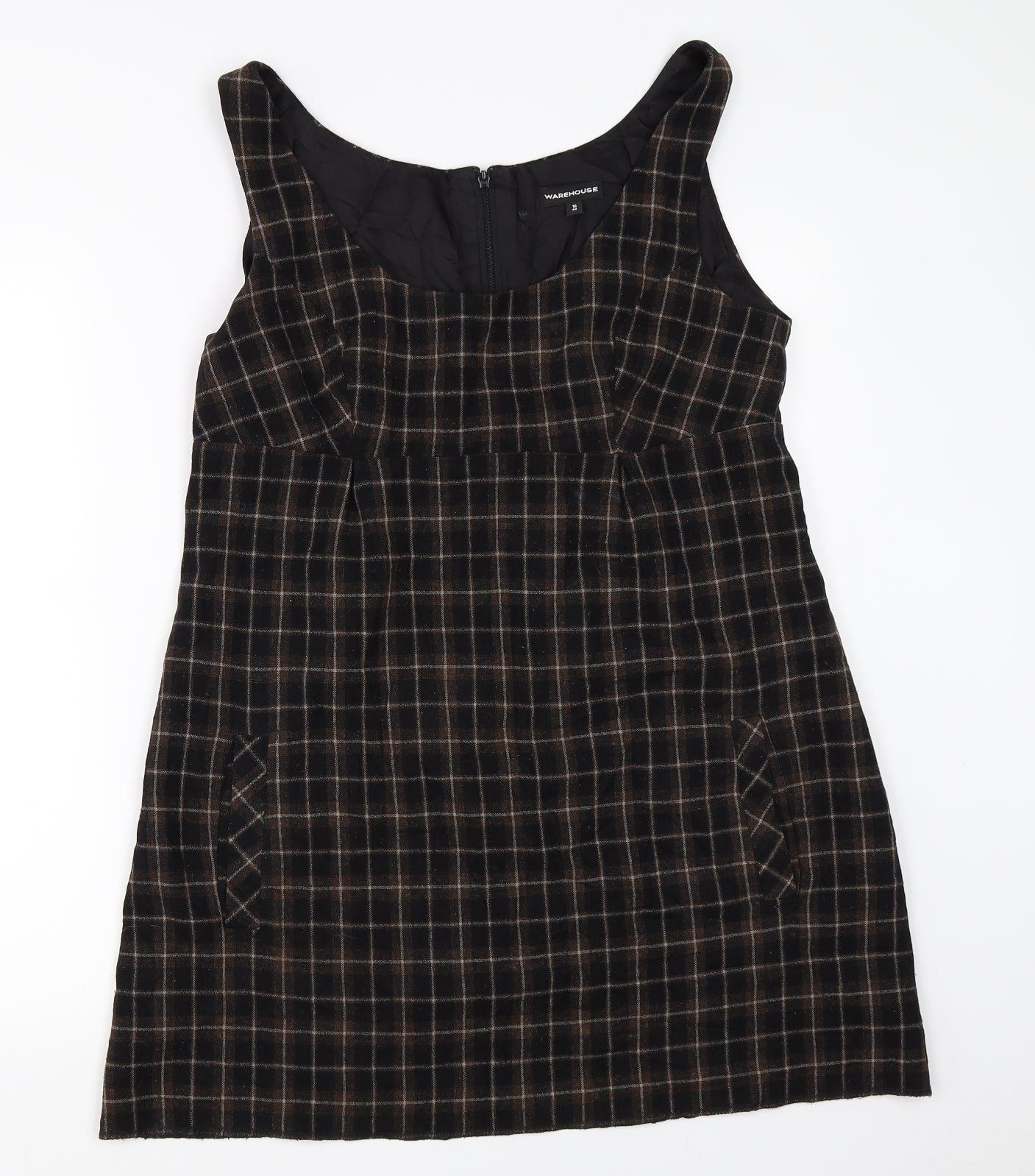 Warehouse Womens Black Check  Pinafore/Dungaree Dress  Size 16
