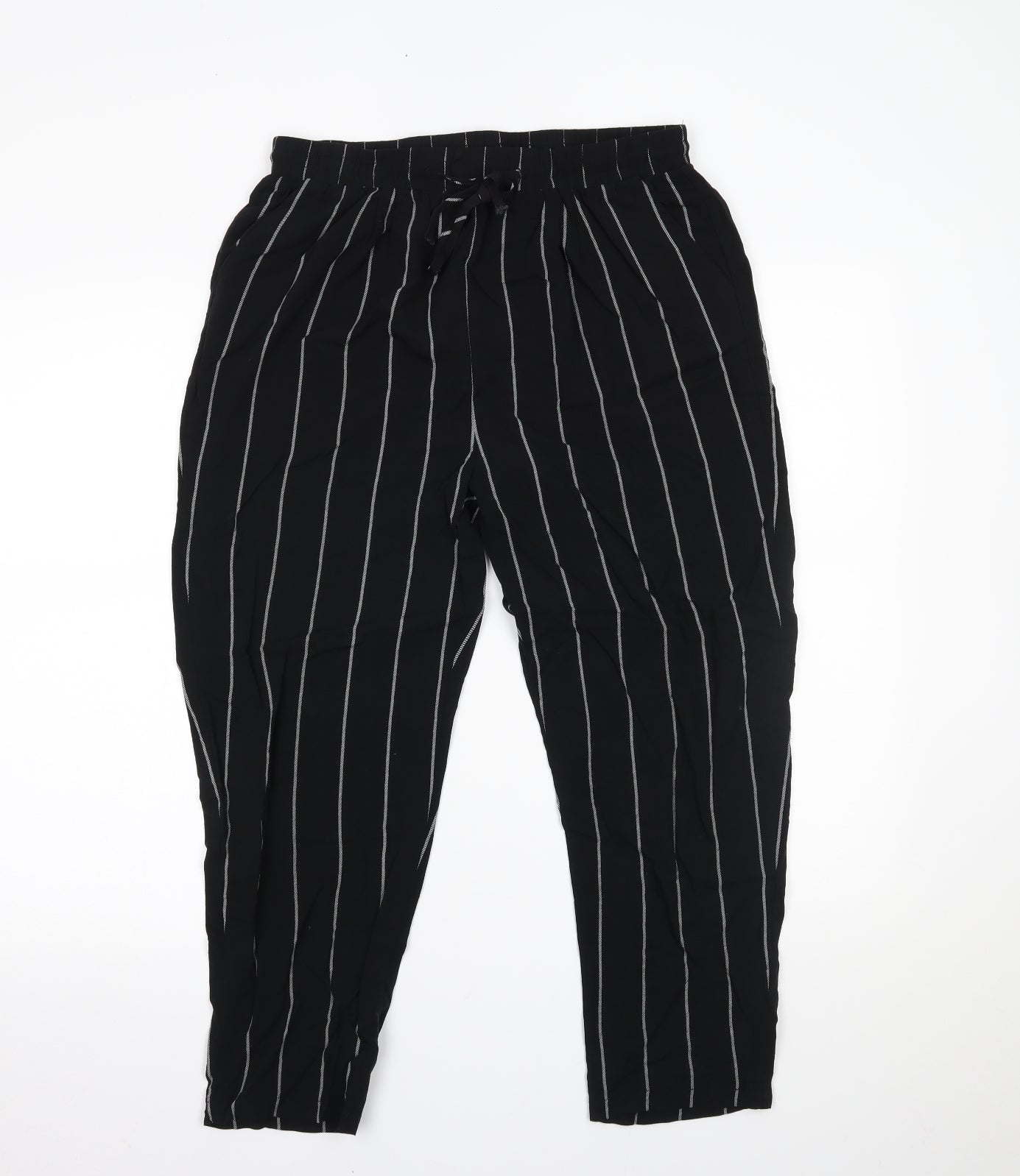 PRETTYLITTLETHING Womens Black Striped  Trousers  Size 14 L23 in
