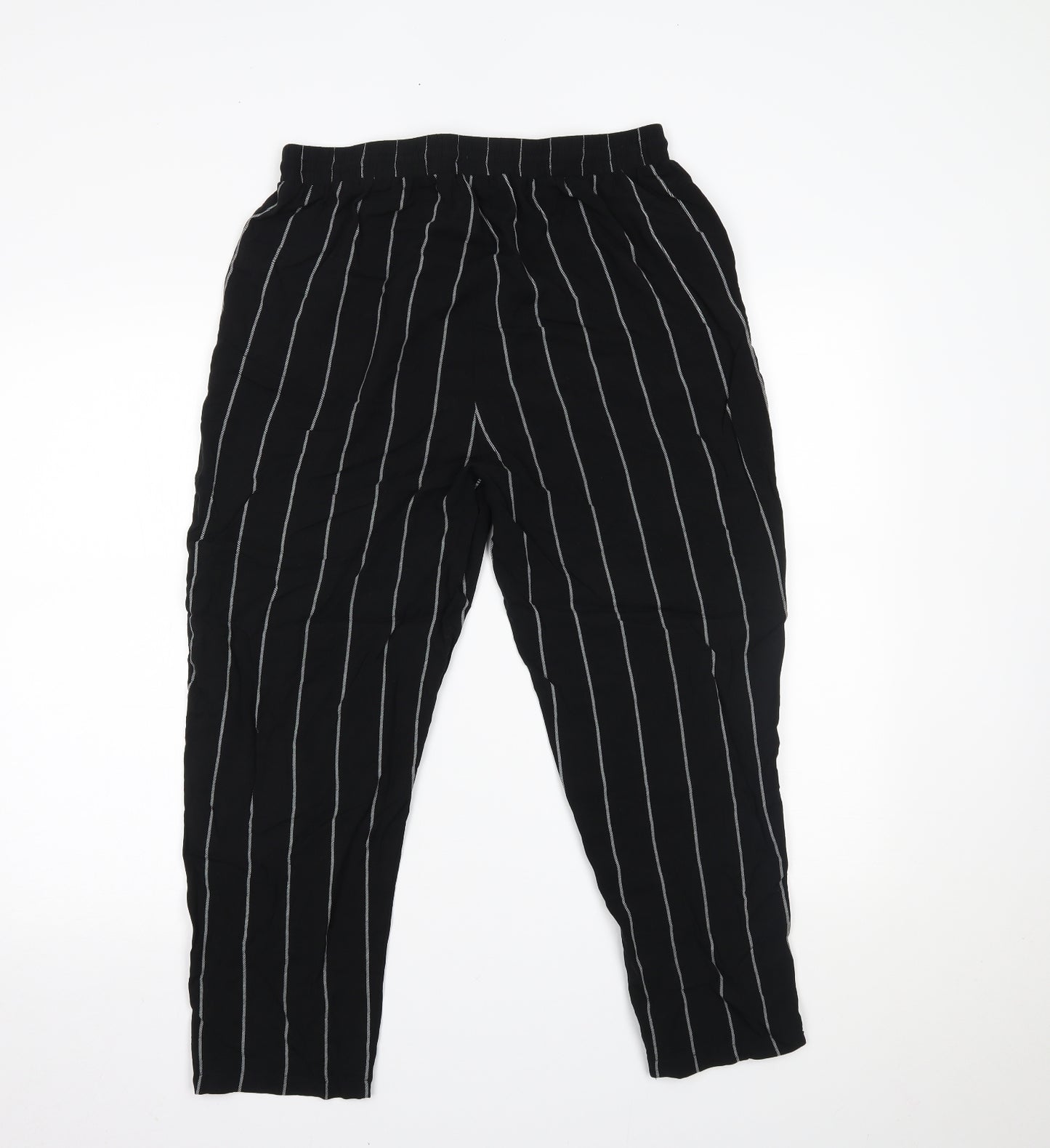 PRETTYLITTLETHING Womens Black Striped  Trousers  Size 14 L23 in