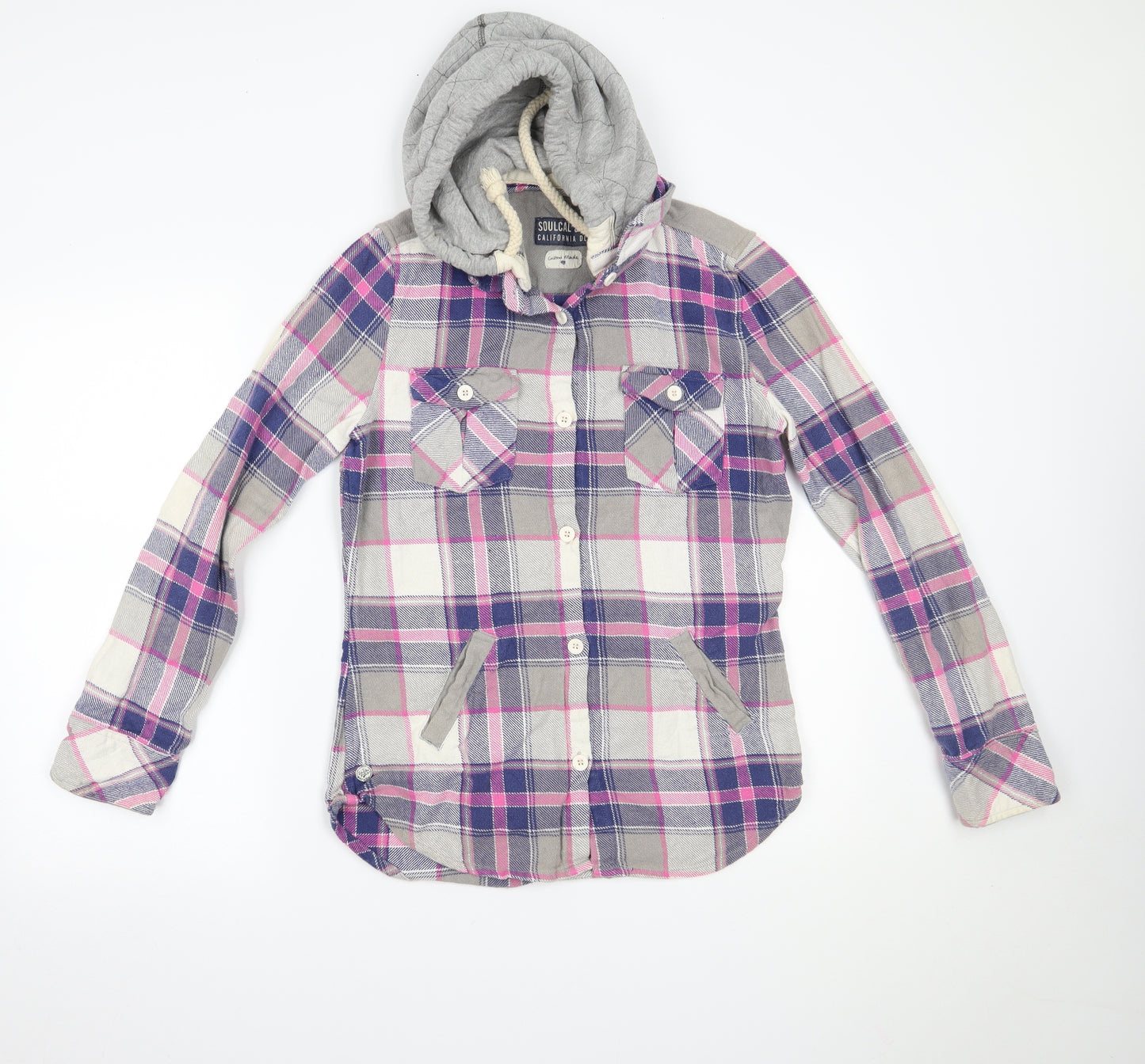 SoulCal&Co Womens Multicoloured Plaid  Pullover Hoodie Size 12