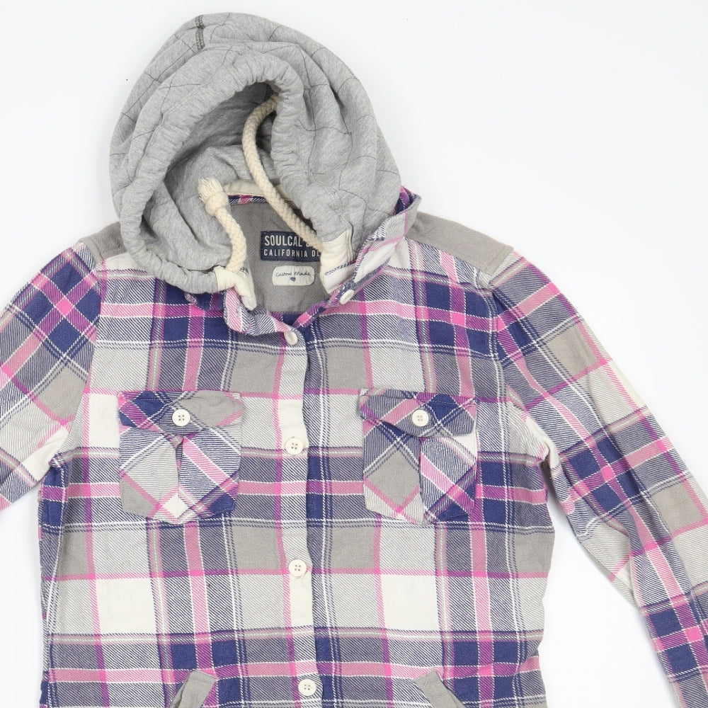 SoulCal&Co Womens Multicoloured Plaid  Pullover Hoodie Size 12