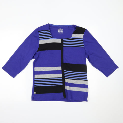 TIGI Womens Black Striped  Basic Blouse Size 12