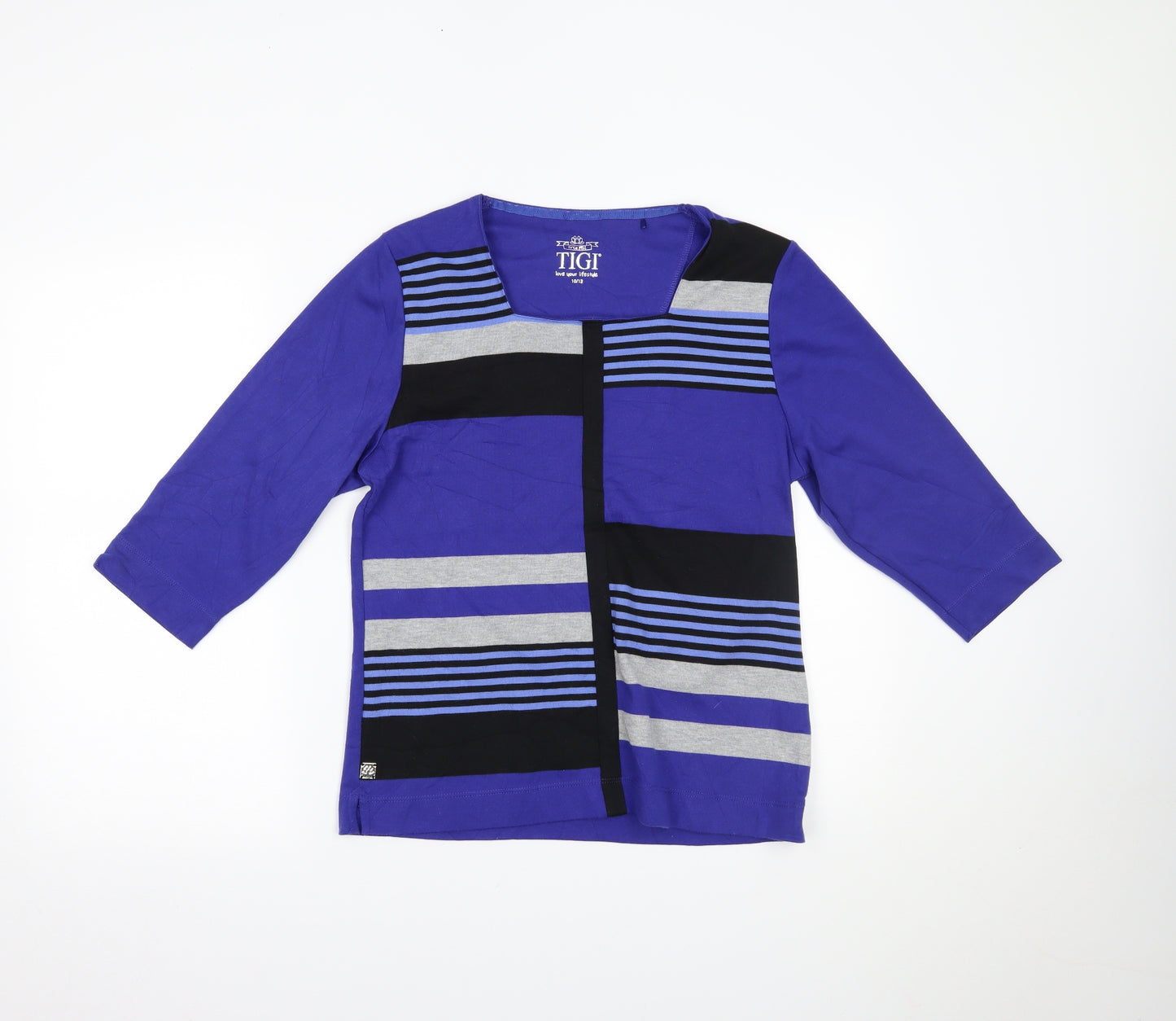 TIGI Womens Black Striped  Basic Blouse Size 12