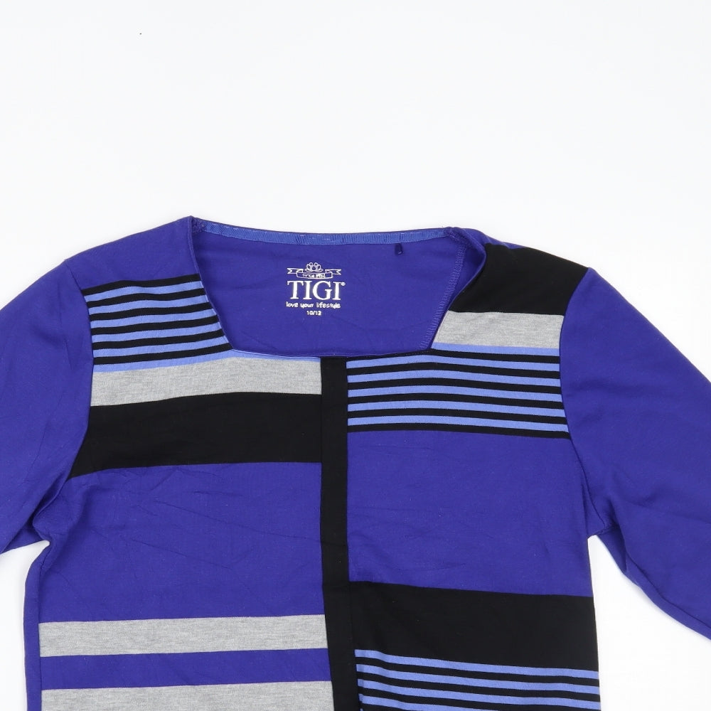 TIGI Womens Black Striped  Basic Blouse Size 12
