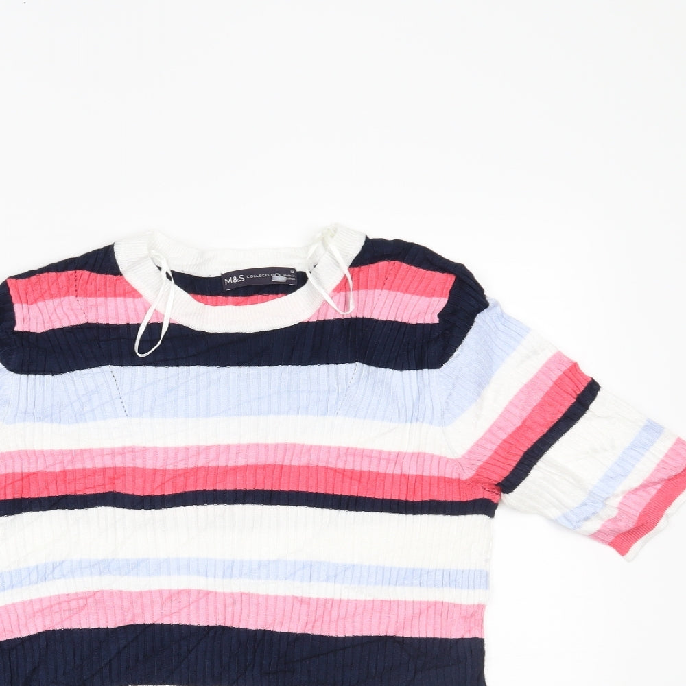 Marks and Spencer Womens Multicoloured Striped  Basic T-Shirt Size 12
