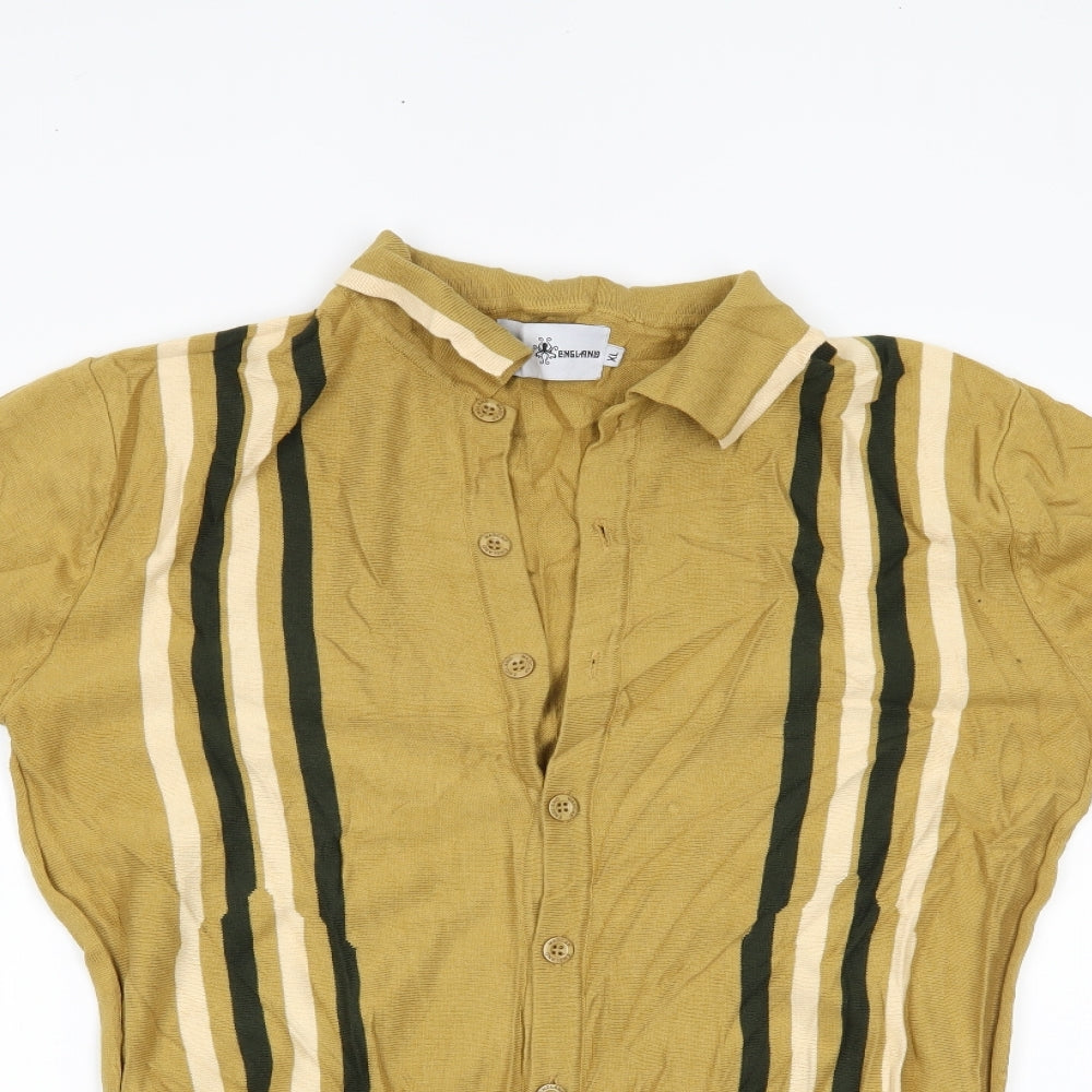 Madcap England Mens Yellow Striped   Button-Up Size XL