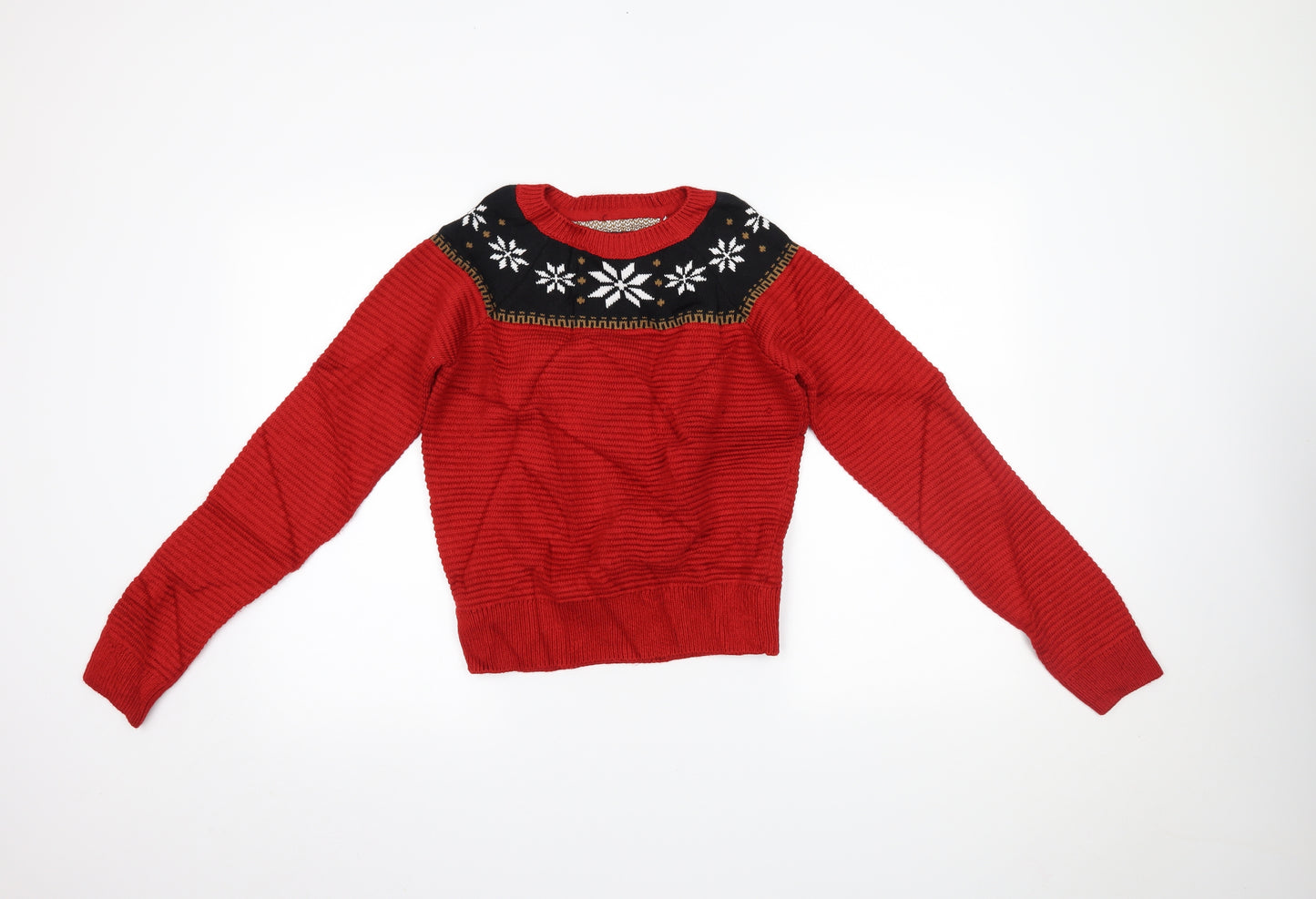 Marks and Spencer Womens Red Fair Isle  Pullover Jumper Size 8