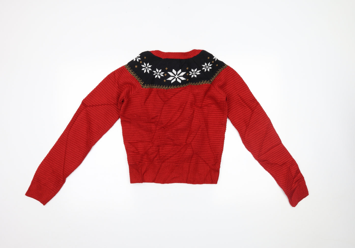 Marks and Spencer Womens Red Fair Isle  Pullover Jumper Size 8