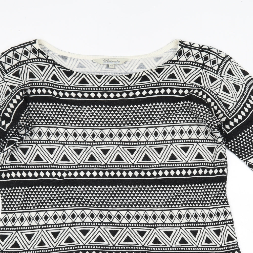 Peacocks Womens Black Geometric  Basic Blouse Size 12