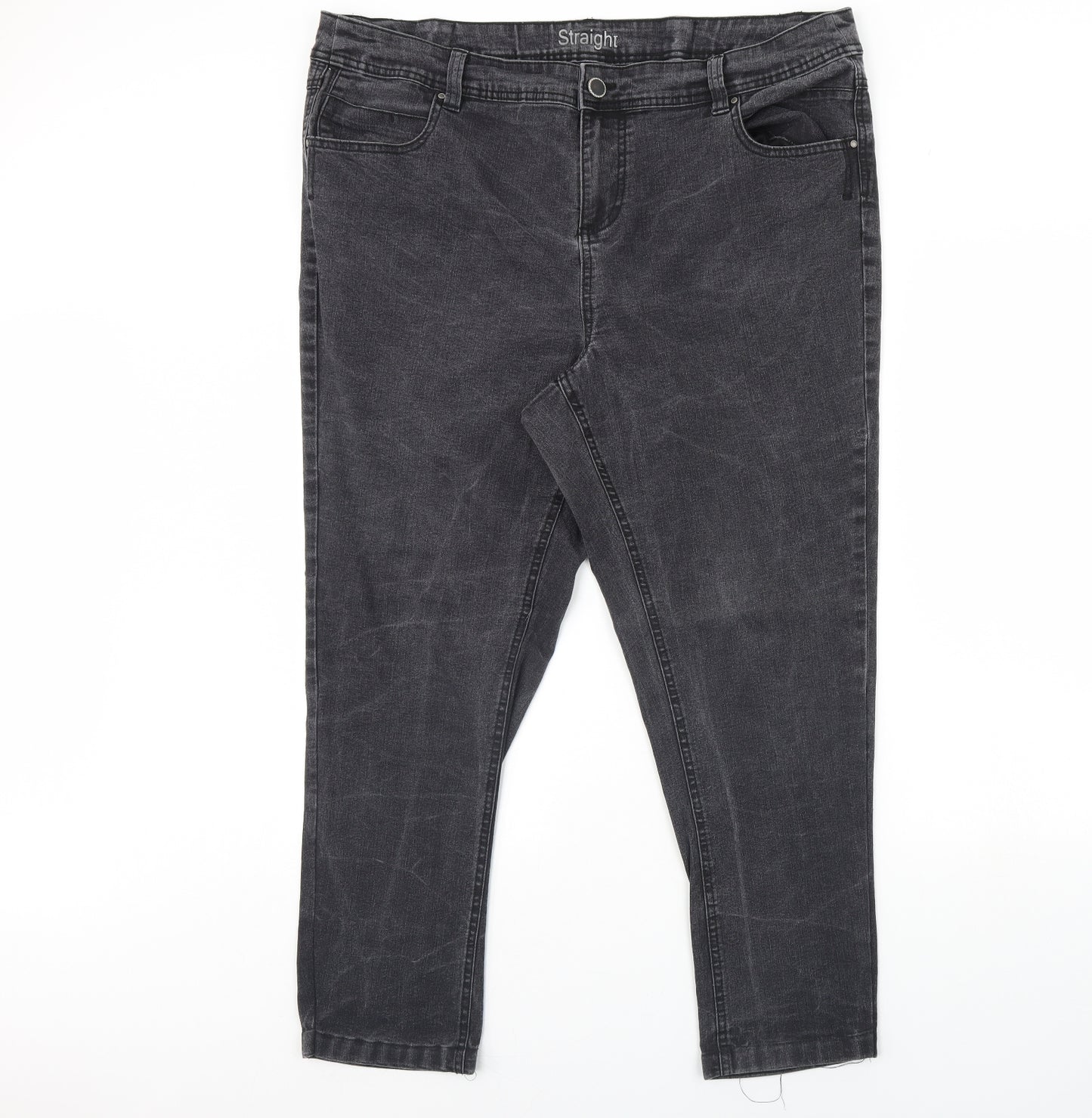 Preworn Womens Black  Denim Straight Jeans Size 20 L30 in