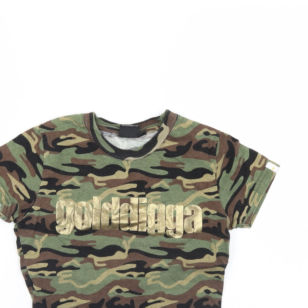 Golddigga Womens Green Camouflage  Basic T-Shirt Size XS