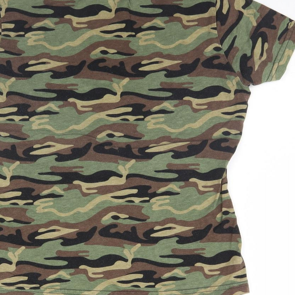 Golddigga Womens Green Camouflage  Basic T-Shirt Size XS