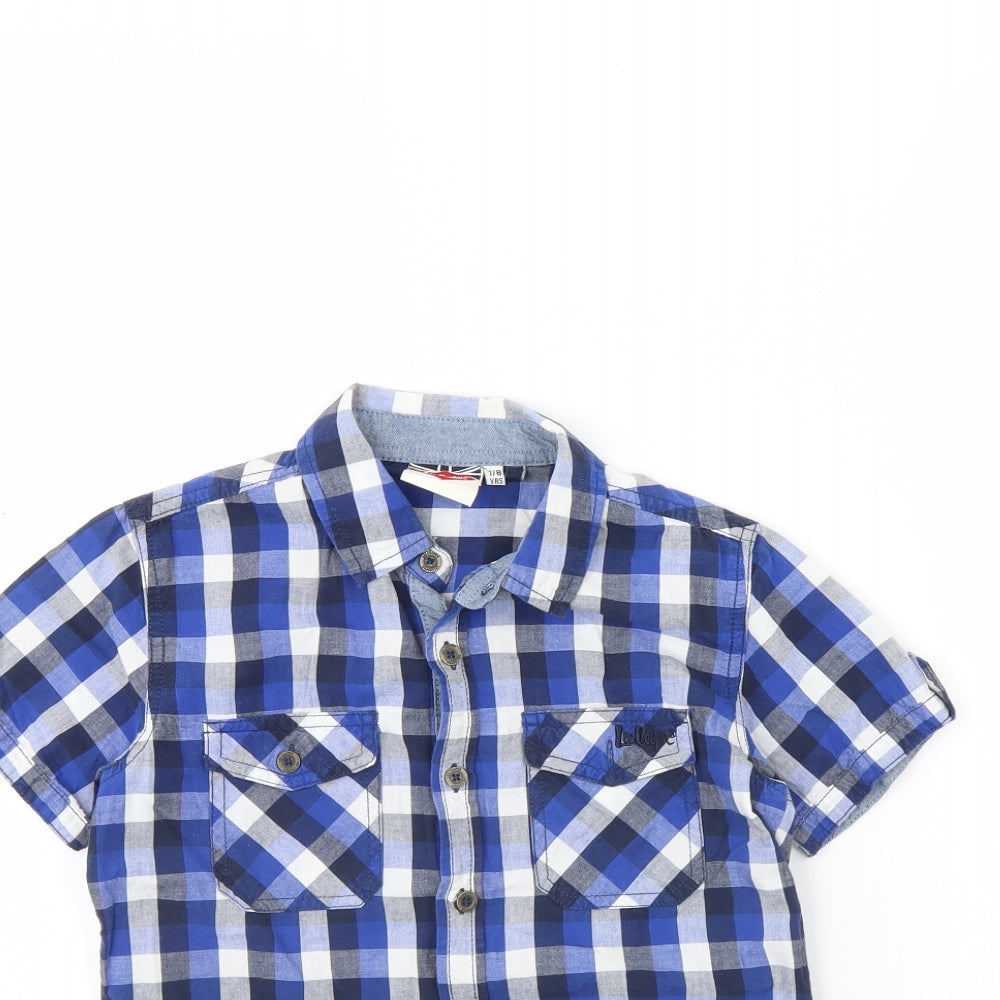 Lee Cooper Boys Blue Check  Basic Button-Up Size 7 Years