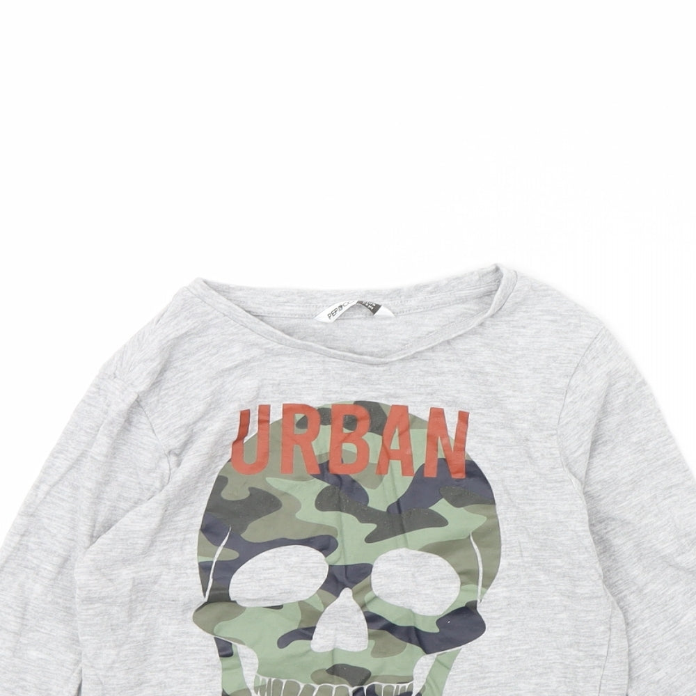 Pep & co Boys Grey   Basic T-Shirt Size 7 Years  - Skull