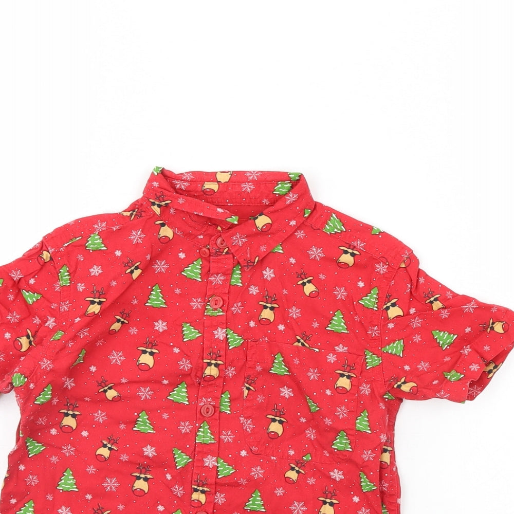 Rebel Boys Red Animal Print  Basic Button-Up Size 7 Years  - christmas shirt