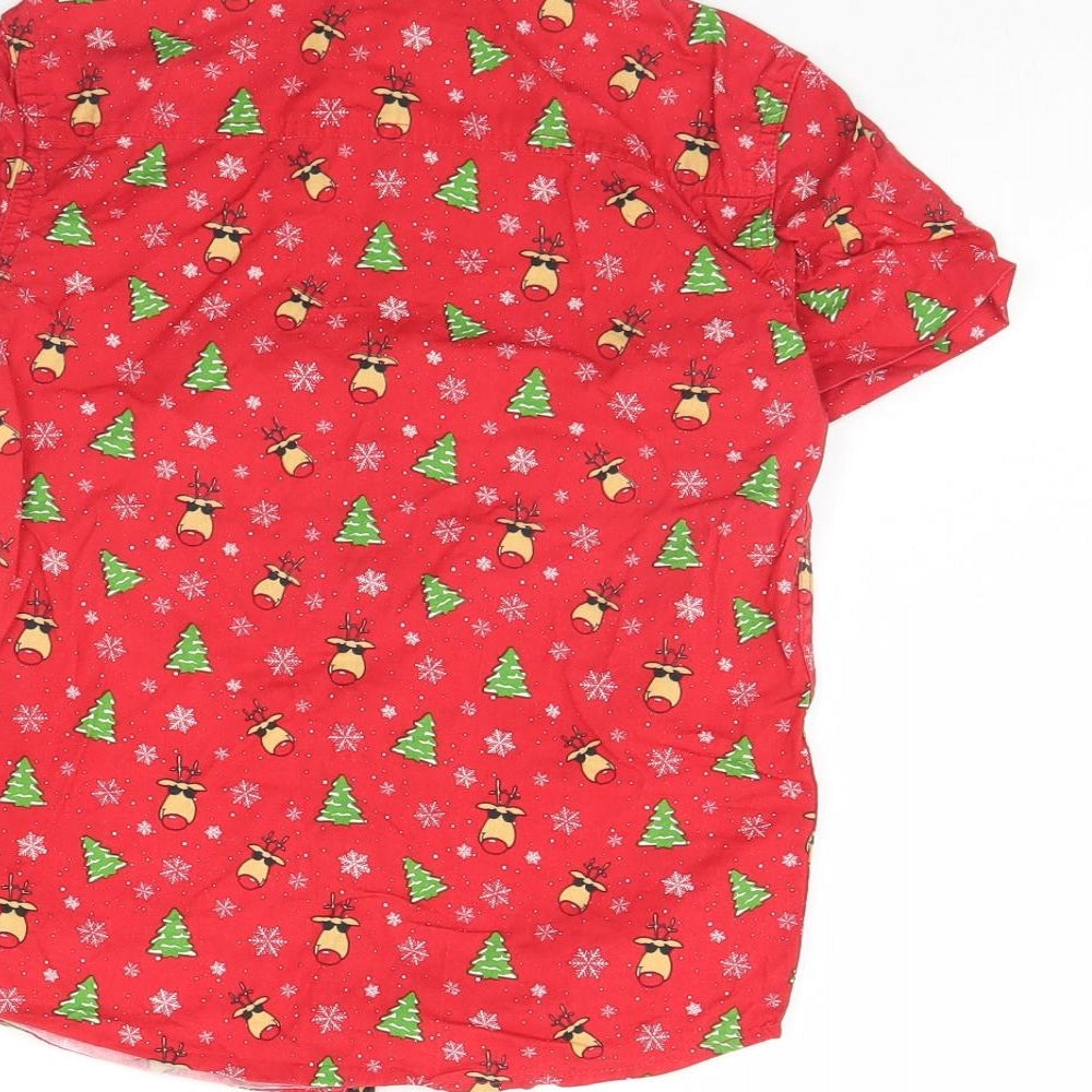 Rebel Boys Red Animal Print  Basic Button-Up Size 7 Years  - christmas shirt