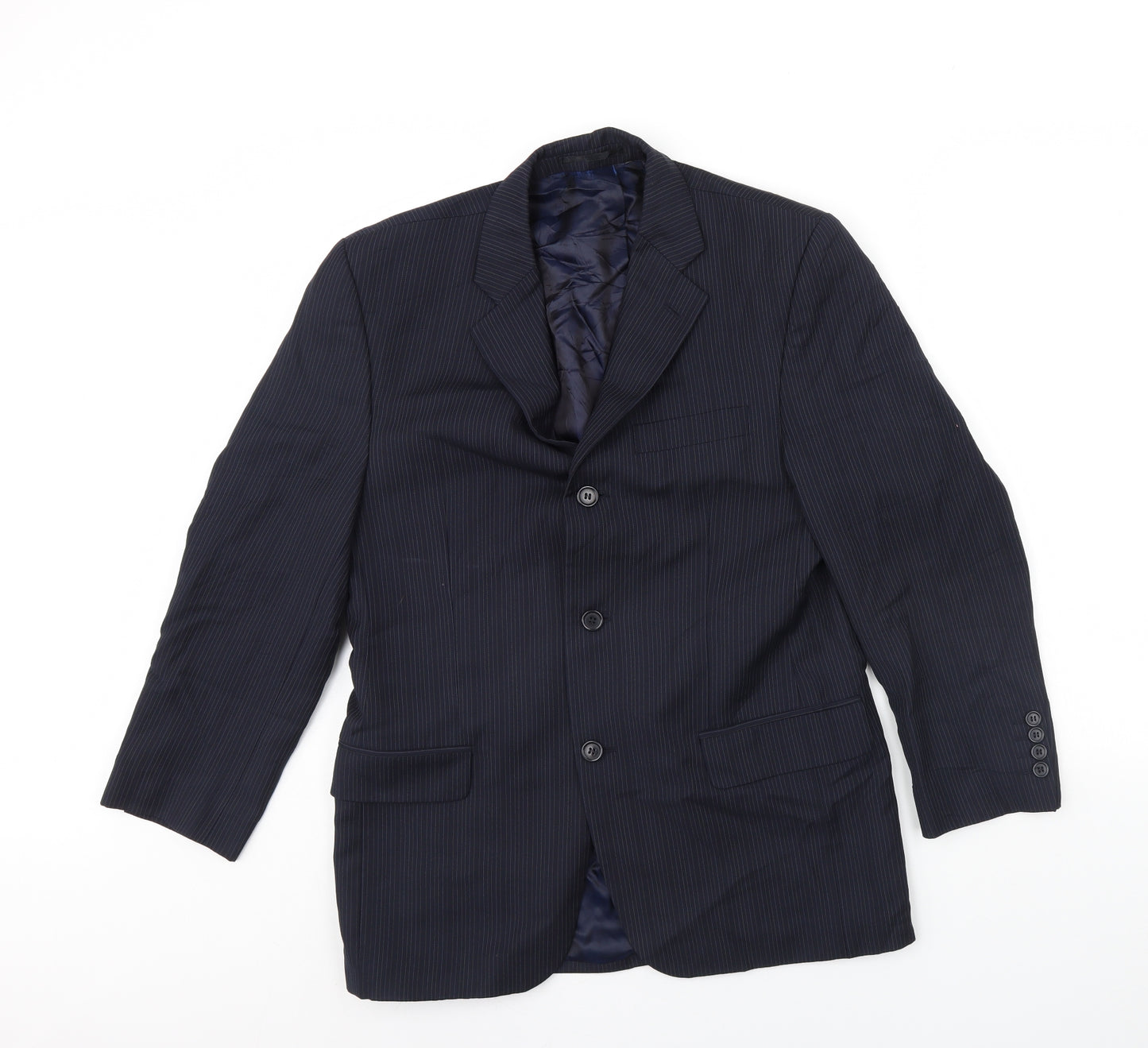 Daniel Hetcher Mens Blue Striped  Jacket Blazer Size 38  - Shoulder Pads