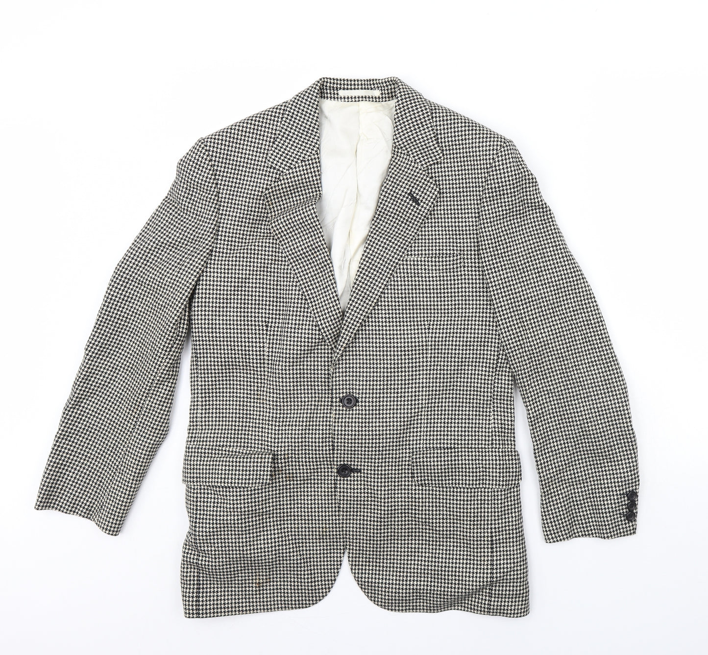 Aquascutum Mens Black Herringbone  Jacket Blazer Size 34  - Shoulder Pads