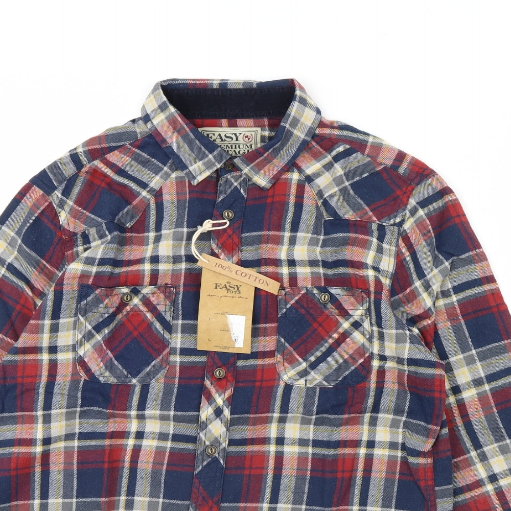 Easy Mens Red Check   Dress Shirt Size M