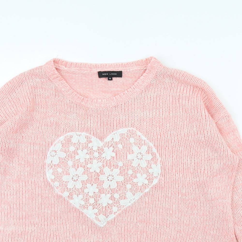 New Look Womens Pink   Pullover Jumper Size 12  - Heart