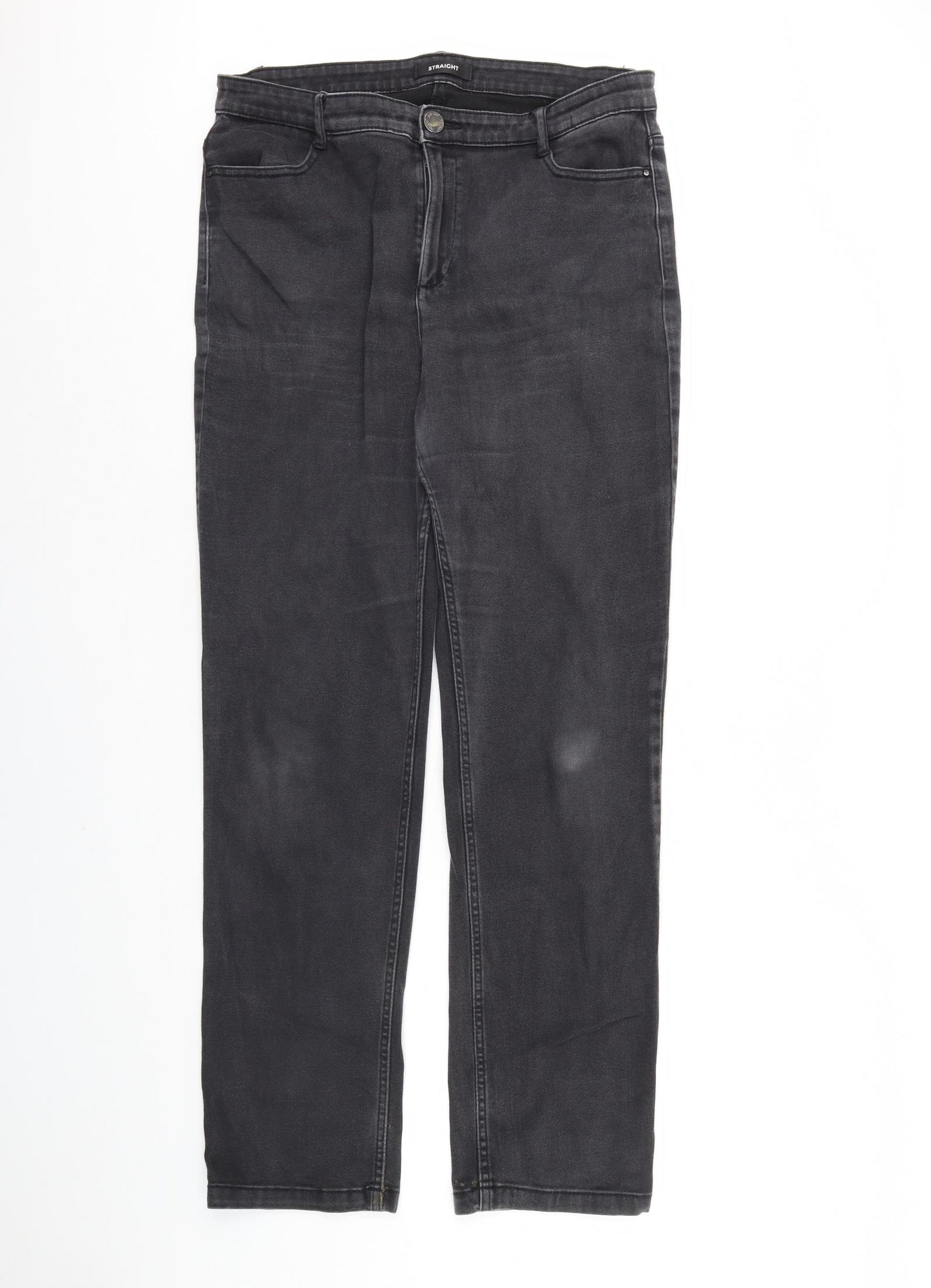 M&S Womens Black  Denim Straight Jeans Size 16 L32 in