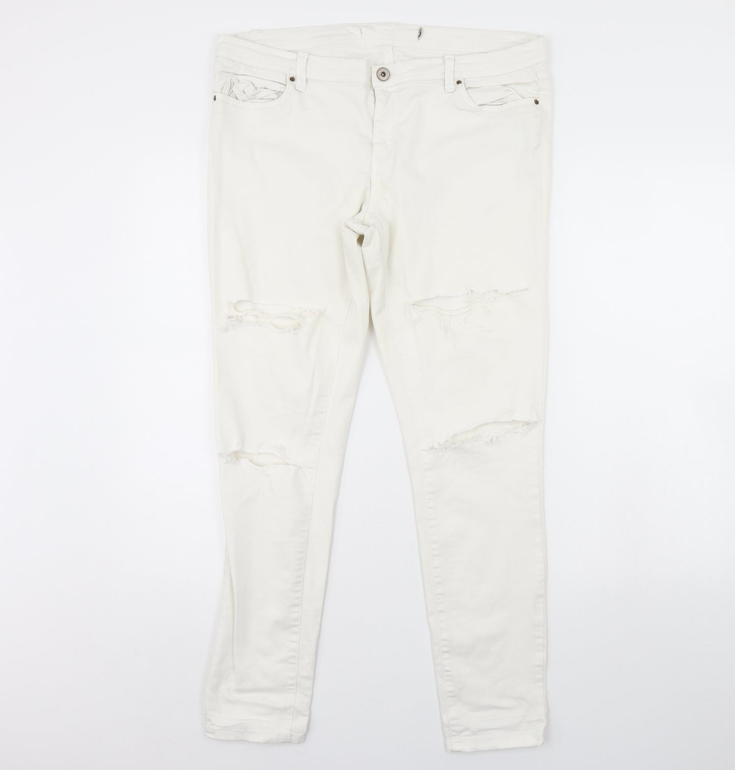 Preworn Womens Ivory  Denim Skinny Jeans Size 36 in L30 in