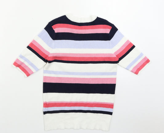 Front view of Marks & Spencer women’s multicoloured striped knit jumper, size UK 12, - striped