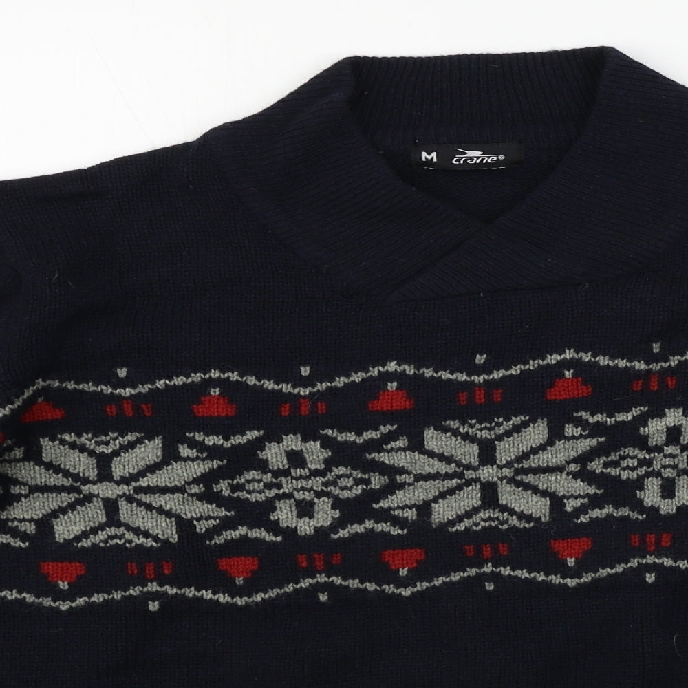 Crane Mens Blue Geometric Knit Pullover Jumper Size M  - Christmas Jumper