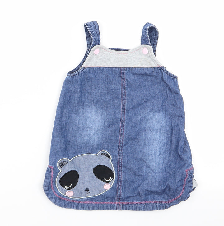 Nutmeg Baby Blue Animal Print Pinafore/Dungaree Dress Size 9-12 Months - Nutmeg, Panda Face Logo