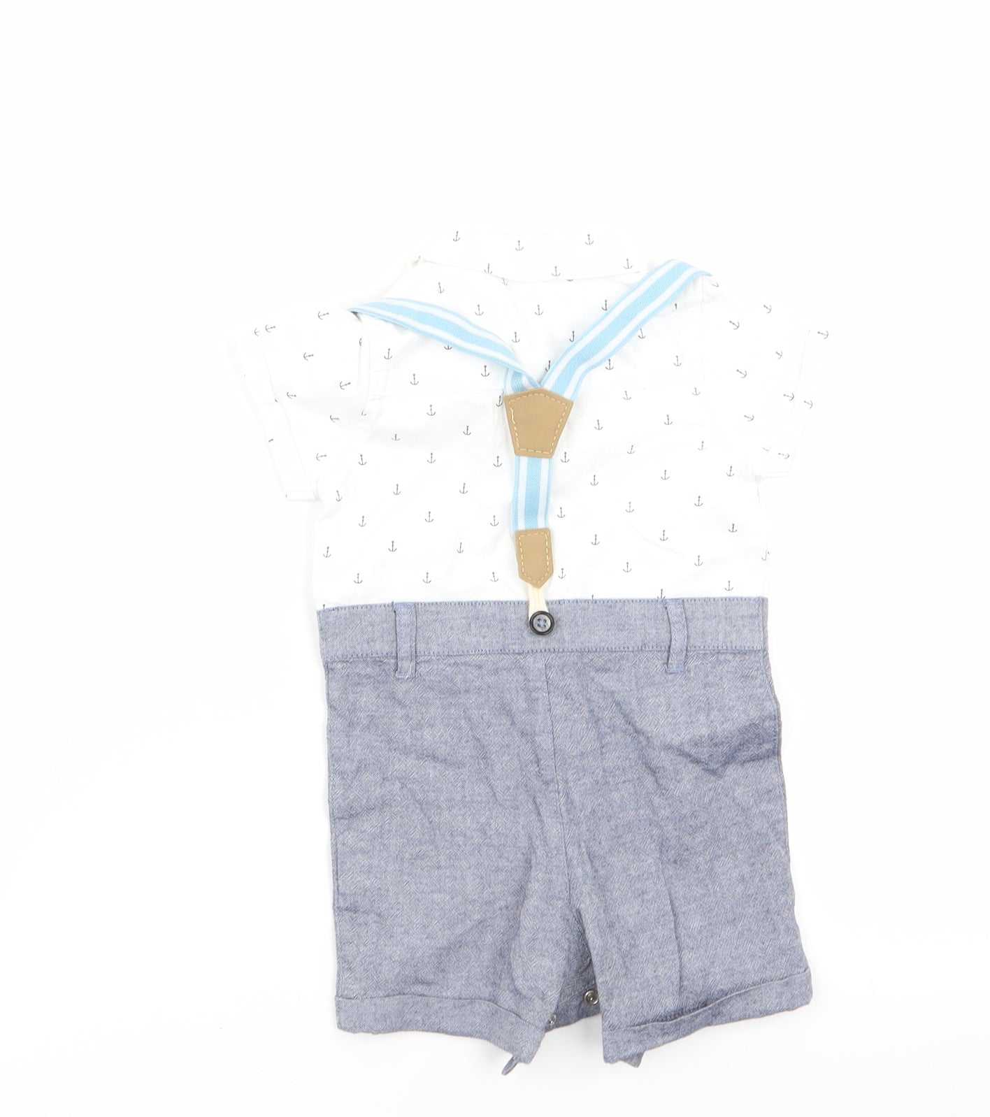 Matalan Boys Blue Geometric  Dungaree One-Piece Size 6-9 Months  - Malalan