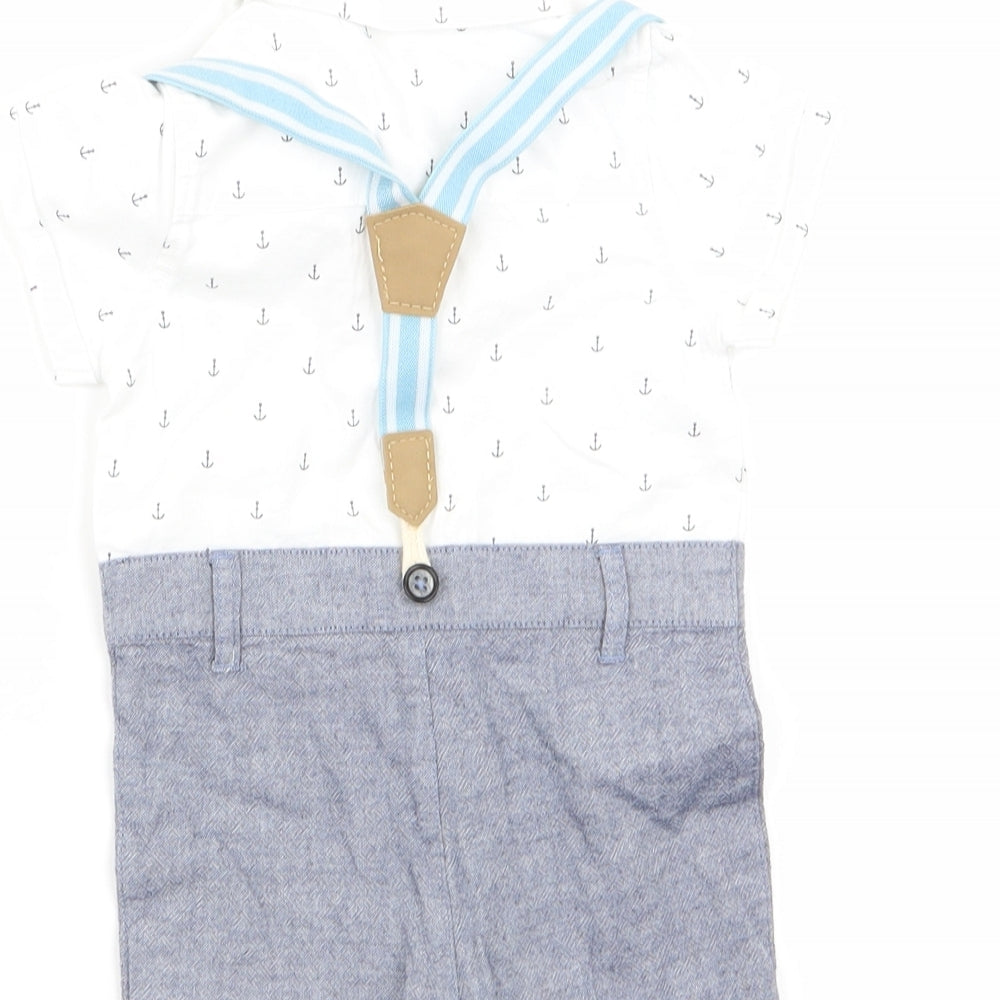 Matalan Boys Blue Geometric  Dungaree One-Piece Size 6-9 Months  - Malalan