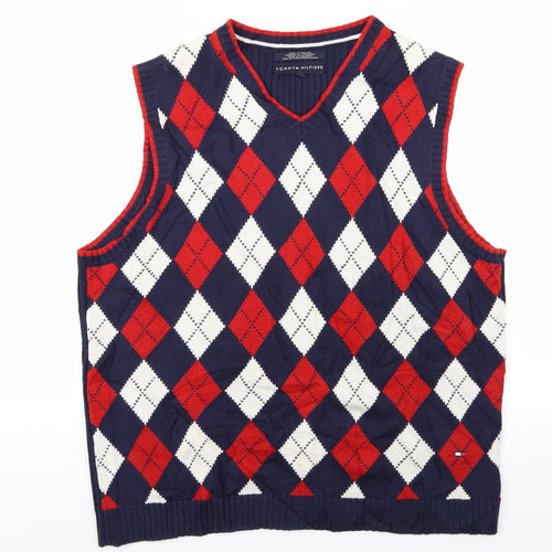 Tommy Hilfiger Mens Multicoloured Argyle/Diamond  Vest Jumper Size L  - Tommy Hilfiger