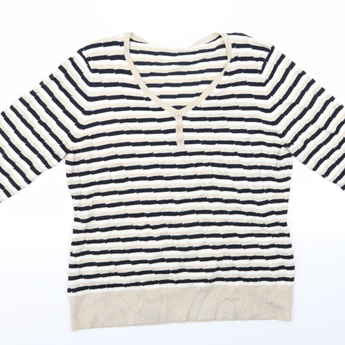 Preworn Womens Multicoloured Striped  Pullover Jumper   - V-Neck Top