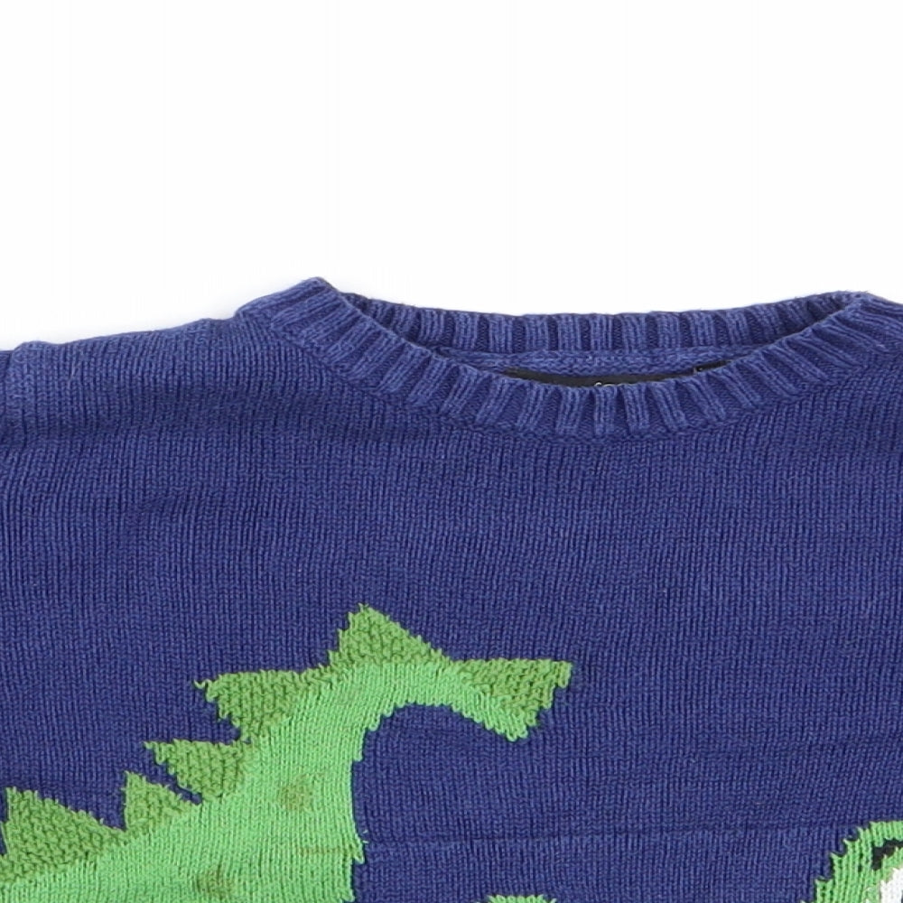George Boys Blue Animal Print  Pullover Jumper Size 18-24 Months  - Dinasour Logo