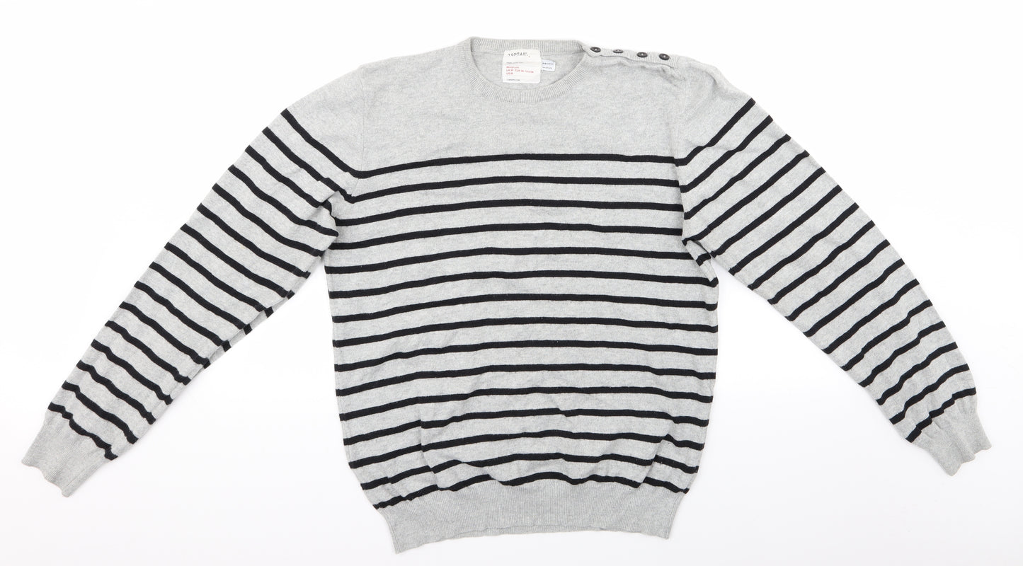 Topman Mens Grey Striped  Pullover Jumper Size M  - Topman Sweater