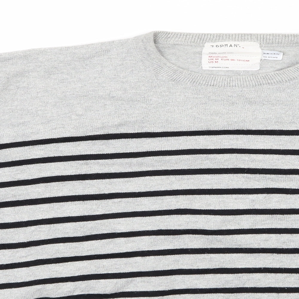 Topman Mens Grey Striped  Pullover Jumper Size M  - Topman Sweater