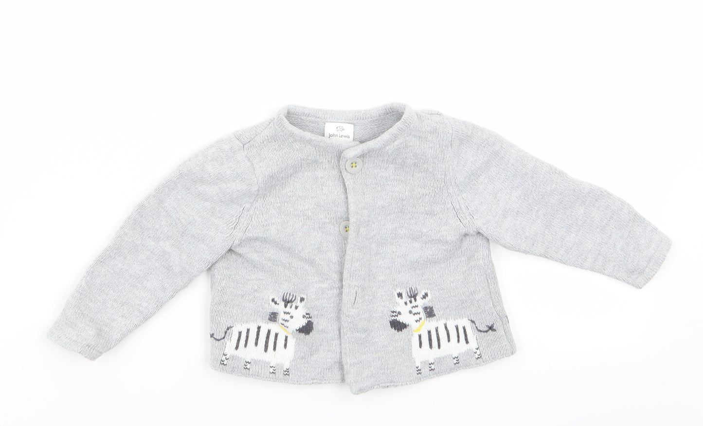 John Lewis Boys Grey Animal Print  Cardigan Jumper Size 3-6 Months  - John Lewis Cow Logo